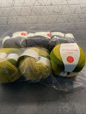 Sirdar Jewelspun Ombre Aran Yarn - Sunlit Green (3) & Silvery Moon (3)